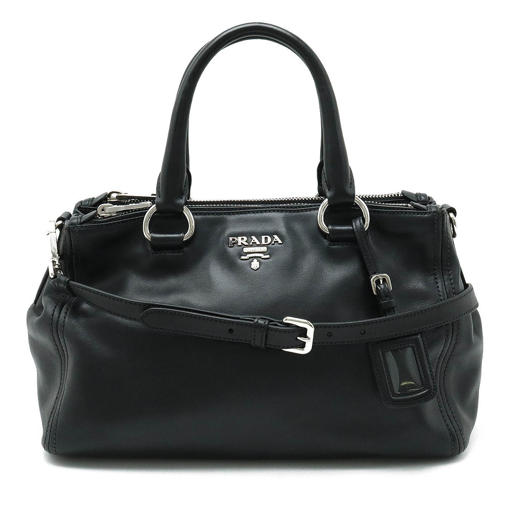 Prada Tote Bag Handbag Shoulder Calf Leather NERO Black